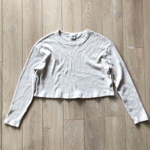 Aritzia Sunday Best Waffle Cropped Long Sleeve Top in Cream Heather Size S